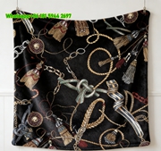 Hermès Vintage Black & Gold Chain Tassel Flannel Throw Blanket IMG_5257